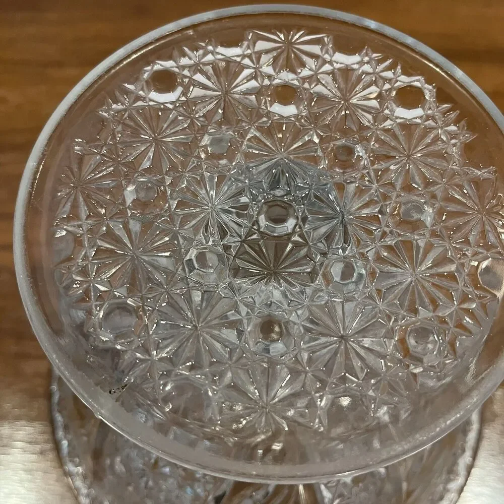 Vintage Compote Punch Bowl Candy Dish w/Frosted Etched Glass Flowers Starburst